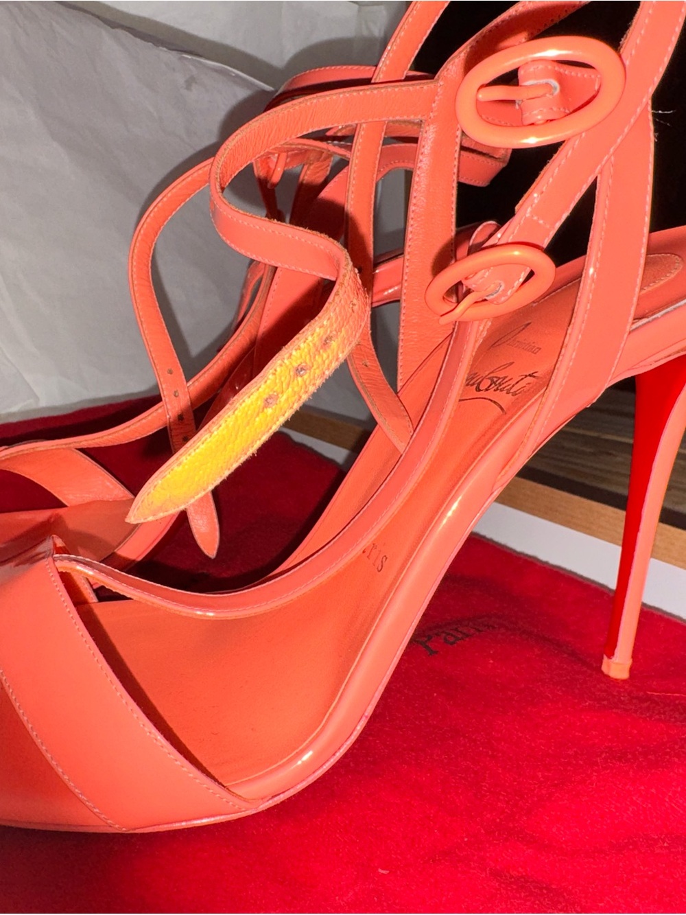 Christian Louboutin Coral Orange Strappy Stiletto Sandals